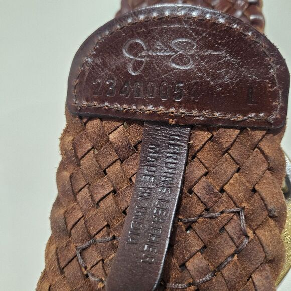 JS Extra Wide Woven Leather Hip Belt Brown Brass Oversized Buckle Boho Western - Picture 5 of 6